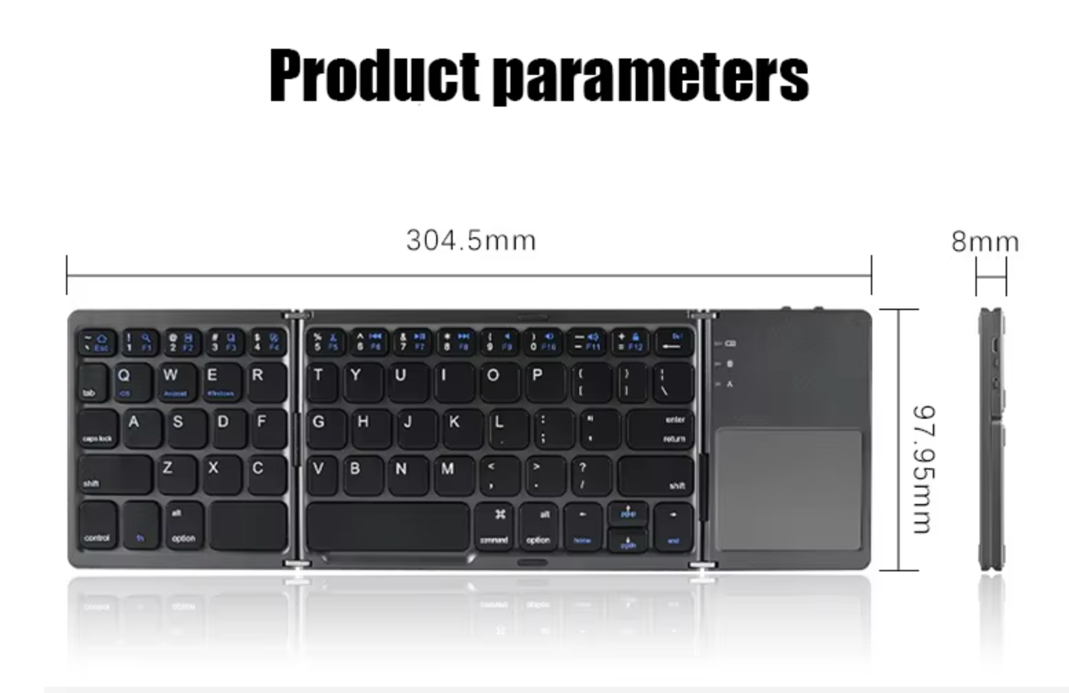 Bluetooth Foldable Keyboard with Touchpad – Wireless Mini Keyboard for iOS, Android & Windows | Universal & Compact