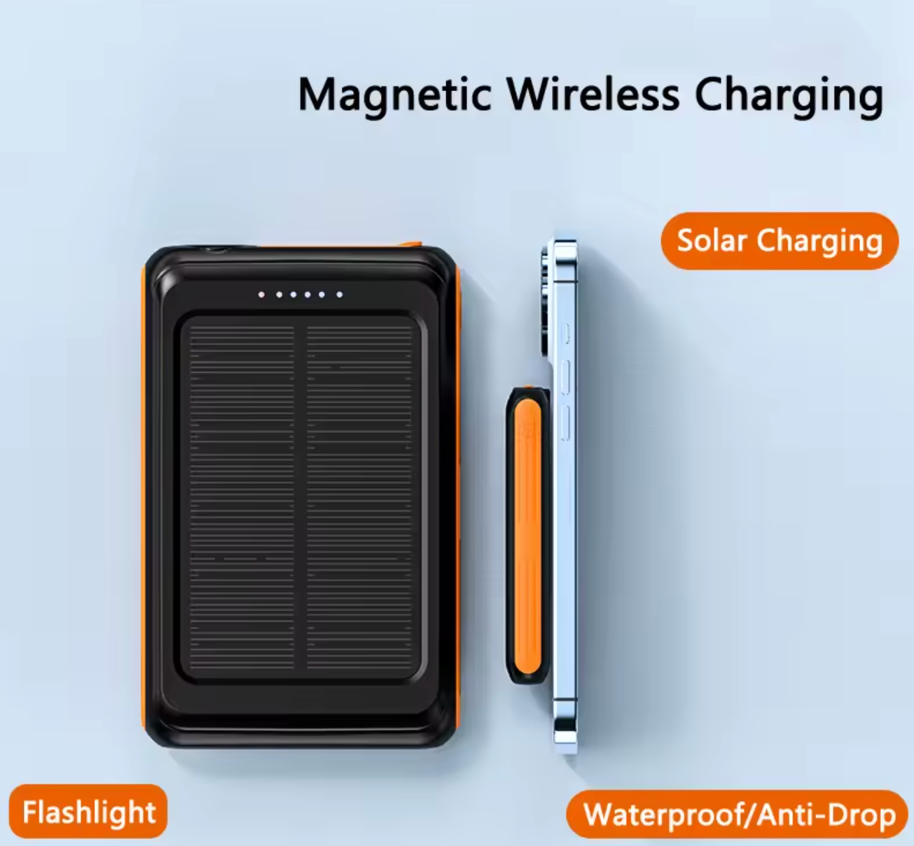 Mini Solar Power Bank 5000mAh Magnetic Wireless Charger, MagSafe Compatible with LED Light & Solar Charging