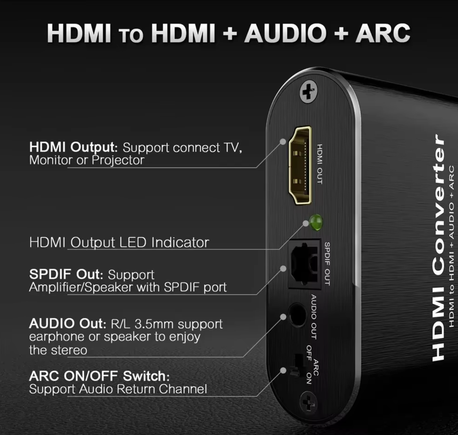 4K HDMI ARC Audio Extractor Adapter – HDMI to Optical Toslink SPDIF + 3.5mm AUX Stereo Adapter with Audio Return Channel Support
