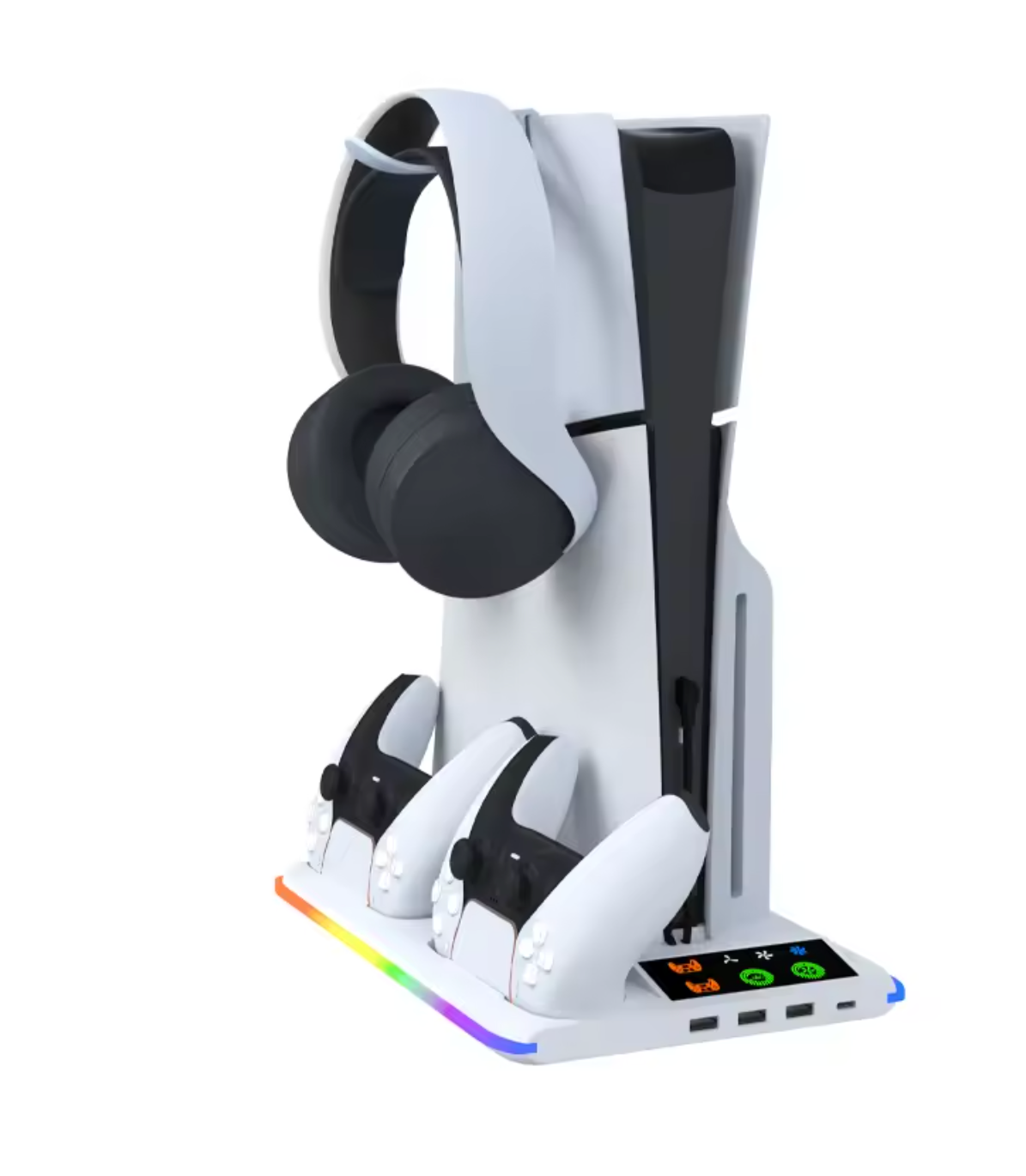Cooling Stand with Headphone Hook & Controller Charging Dock for PS5 / PS5 Slim / PS5 Pro – 3-Speed Fan, Vertical Base & Game Storage