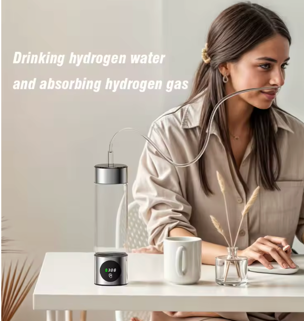 Daikin Draagbare Waterstofwatergeneratorfles SPE + PEM Ionizer met Dubbele Kamer & PPB-Tijdweergave – Elektrolytisch Alkalisch Waterapparaat van FixHub