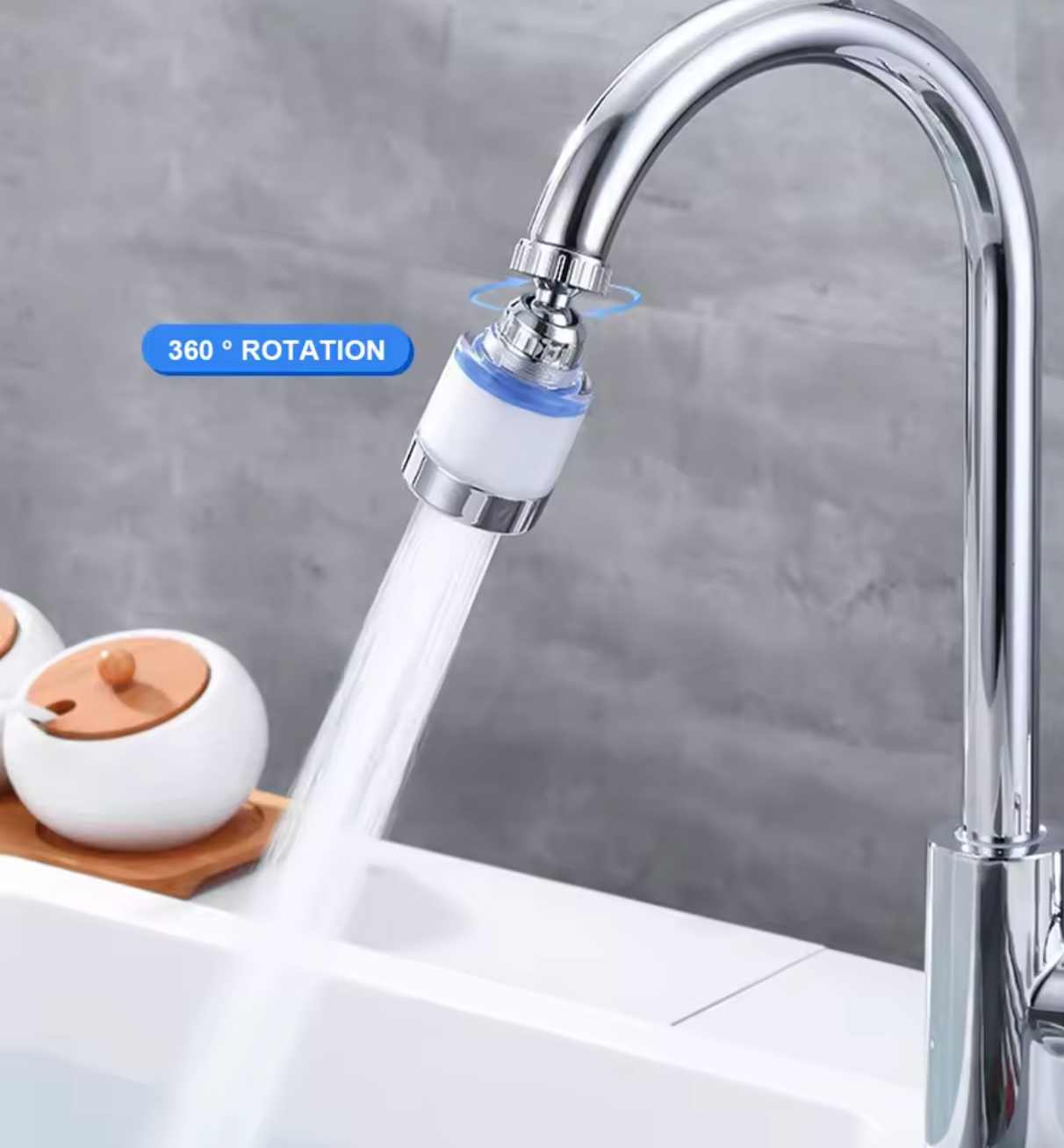 Whirlypool Kraan Water Schoon Filter Purifier 360° Roterende Spatfilter Kraanadapter met Waterbesparend Ontwerp & PP-Katoen Filter – Voor Keuken & Badkamer