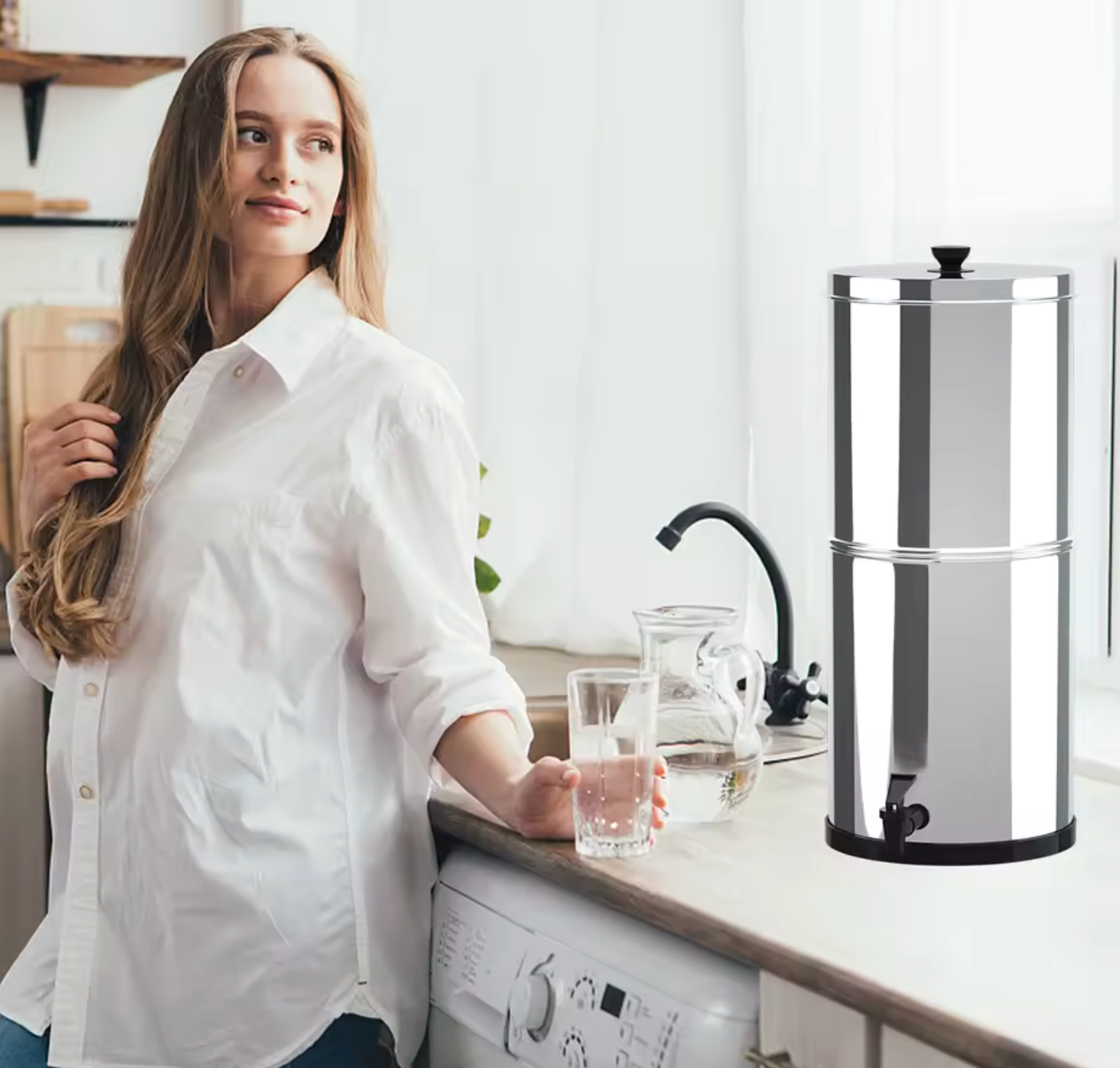 Daikin Roestvrijstalen Waterfiltersysteem 1,5 Gallon – Draagbare Buitenfilter met Dubbel Zuiveringselement, Actieve Kool & UF-Membraan – Voor Kamperen, Wandelen & Thuisgebruik