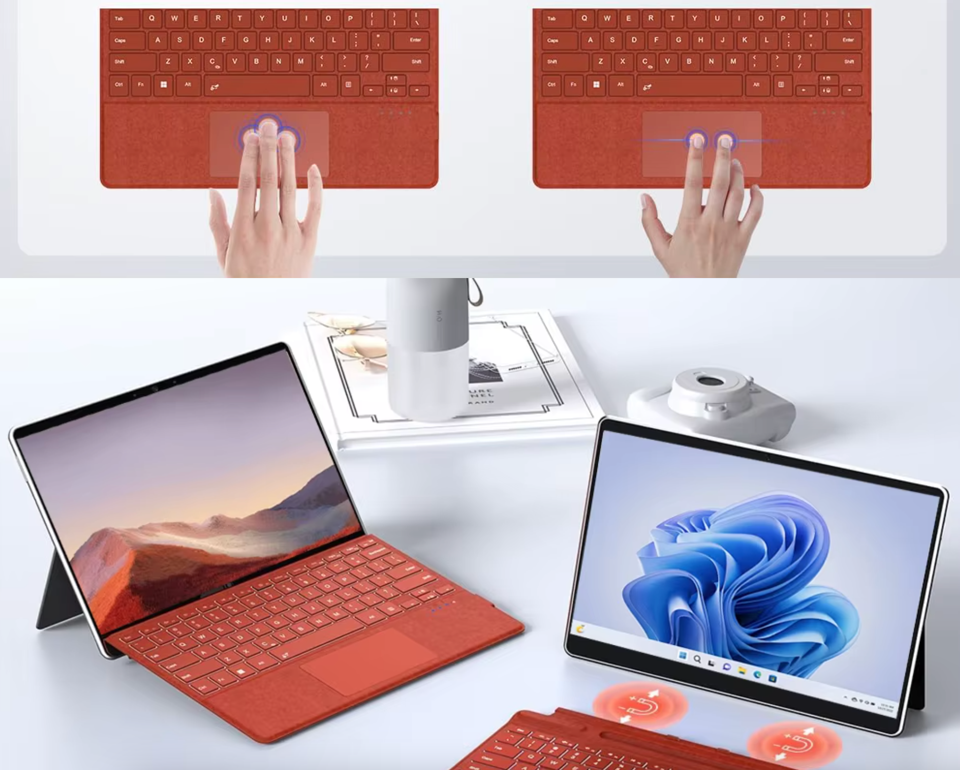 Microsoft Surface Pro 3/4/5/6/7 Keyboard Cover with Trackpad Black – 7-Color Backlit – QWERTY Keyboard