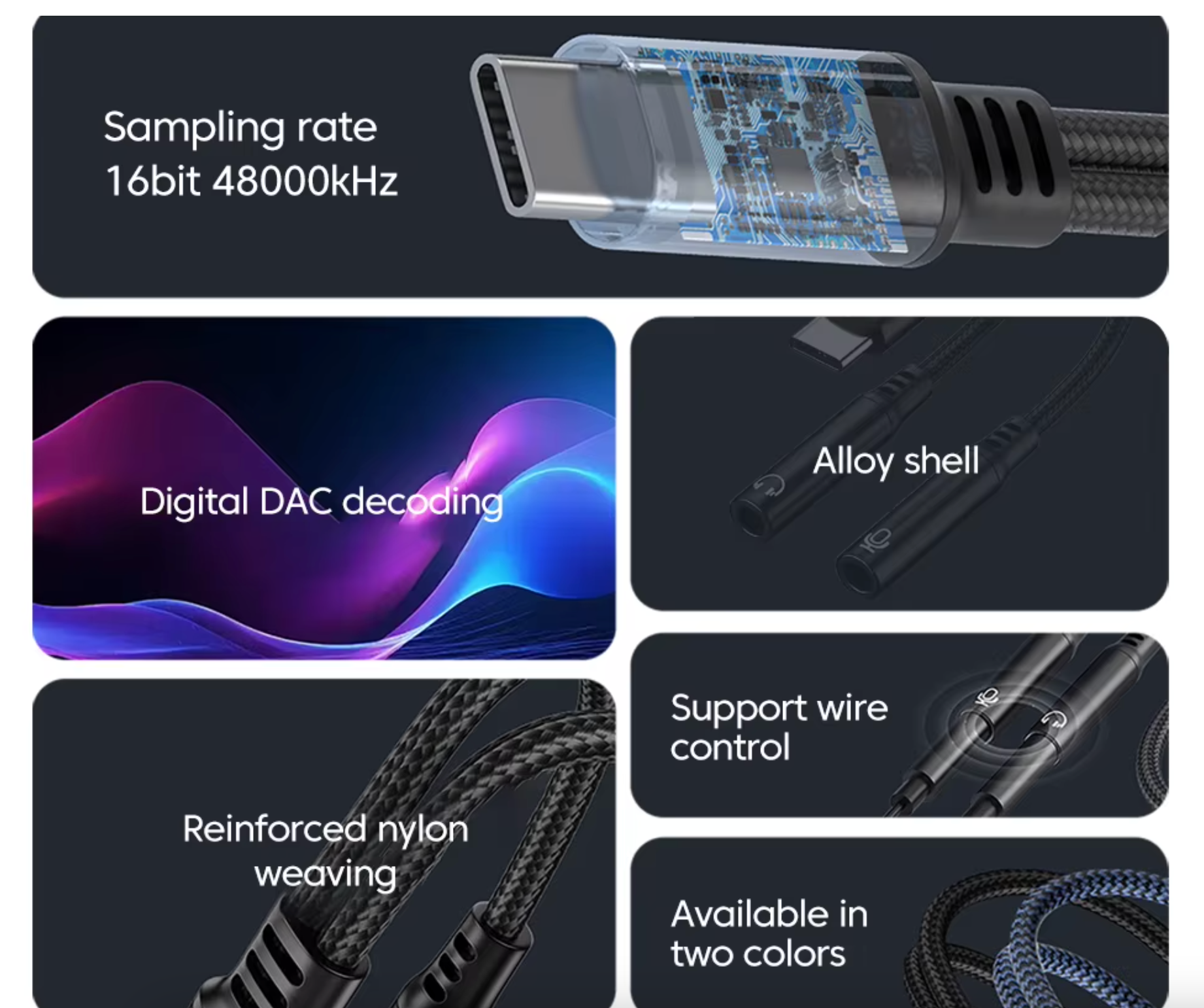 2-in-1 Type-C to Dual 3.5mm Jack Audio Adapter