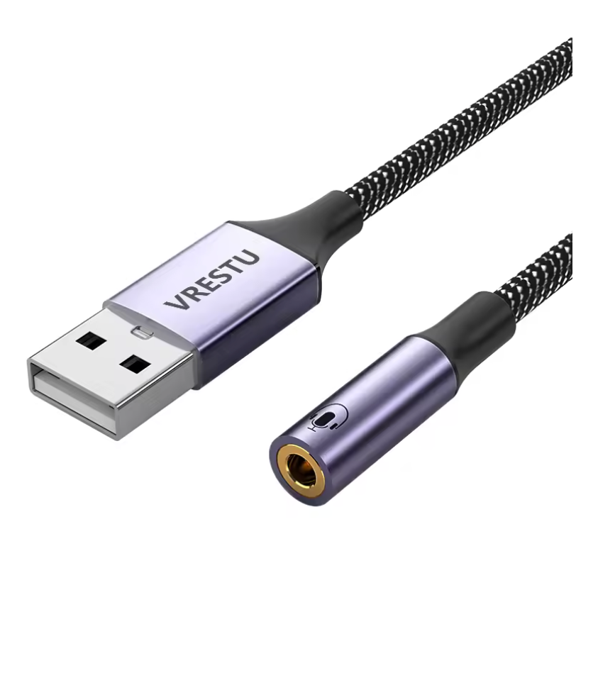 2-in-1 USB to 3.5mm Female & USB External Sound Card Adapter – HiFi Stereo AUX Converter for PS5, PC & Speakers – 20cm