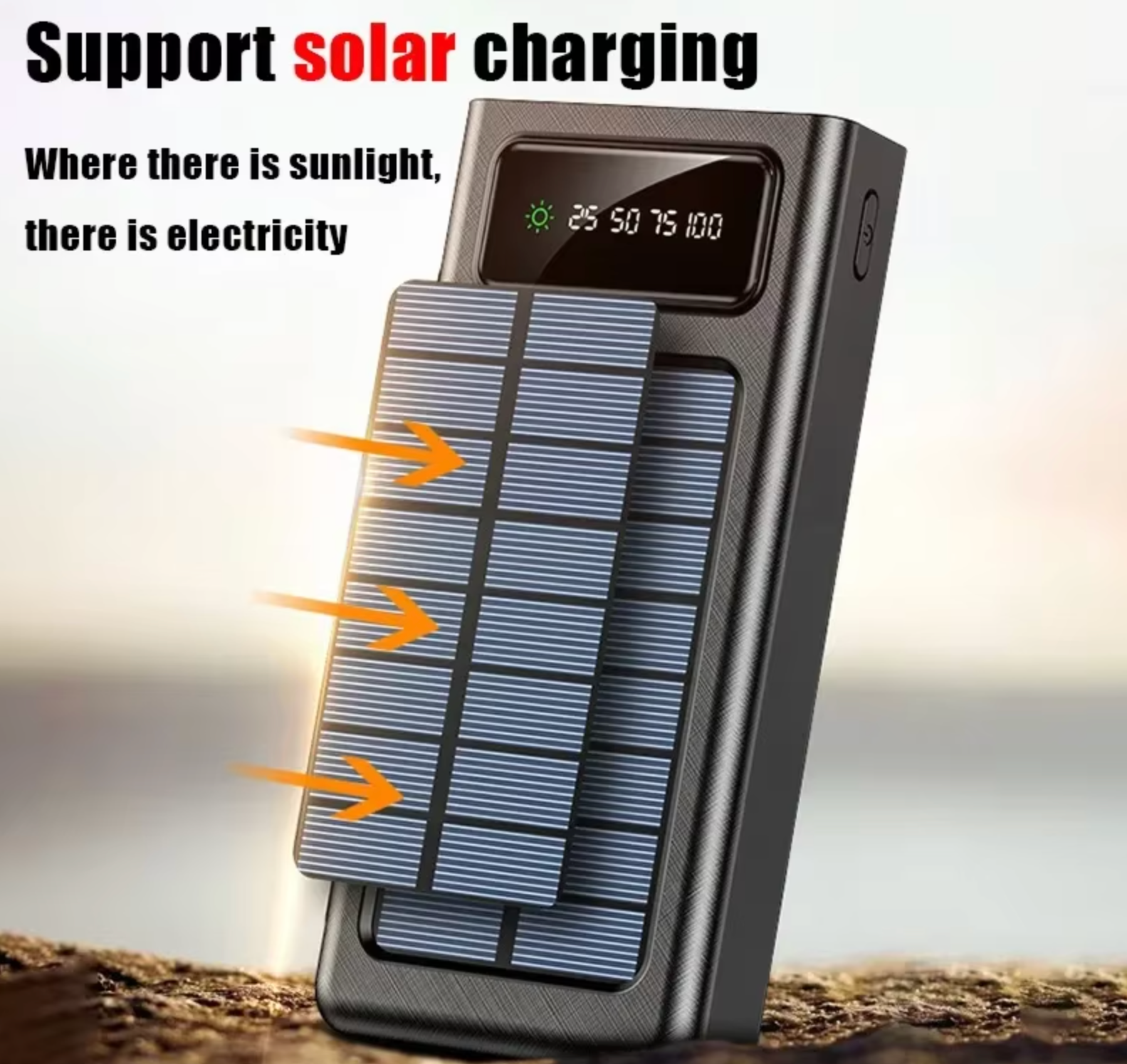 Xiaomi 20,000mAh Solar Power Bank – Dual USB, Type-C, Lightning Fast Charging with LED Light & Built-in Cables