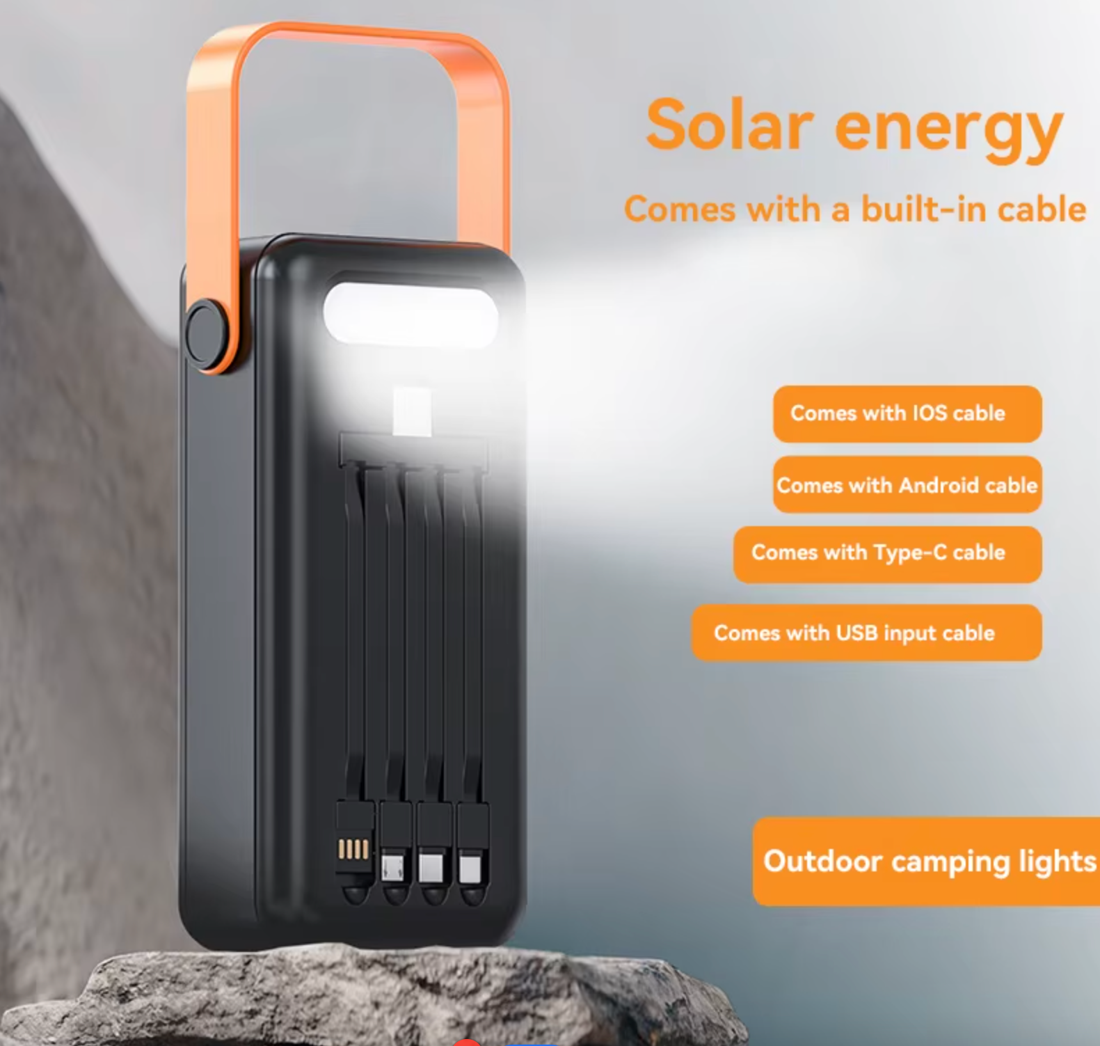 Xiaomi 100,000mAh Solar Power Bank with LED Camping Light – Fast Charging Outdoor Power Supply for Travel & Mobile Devices