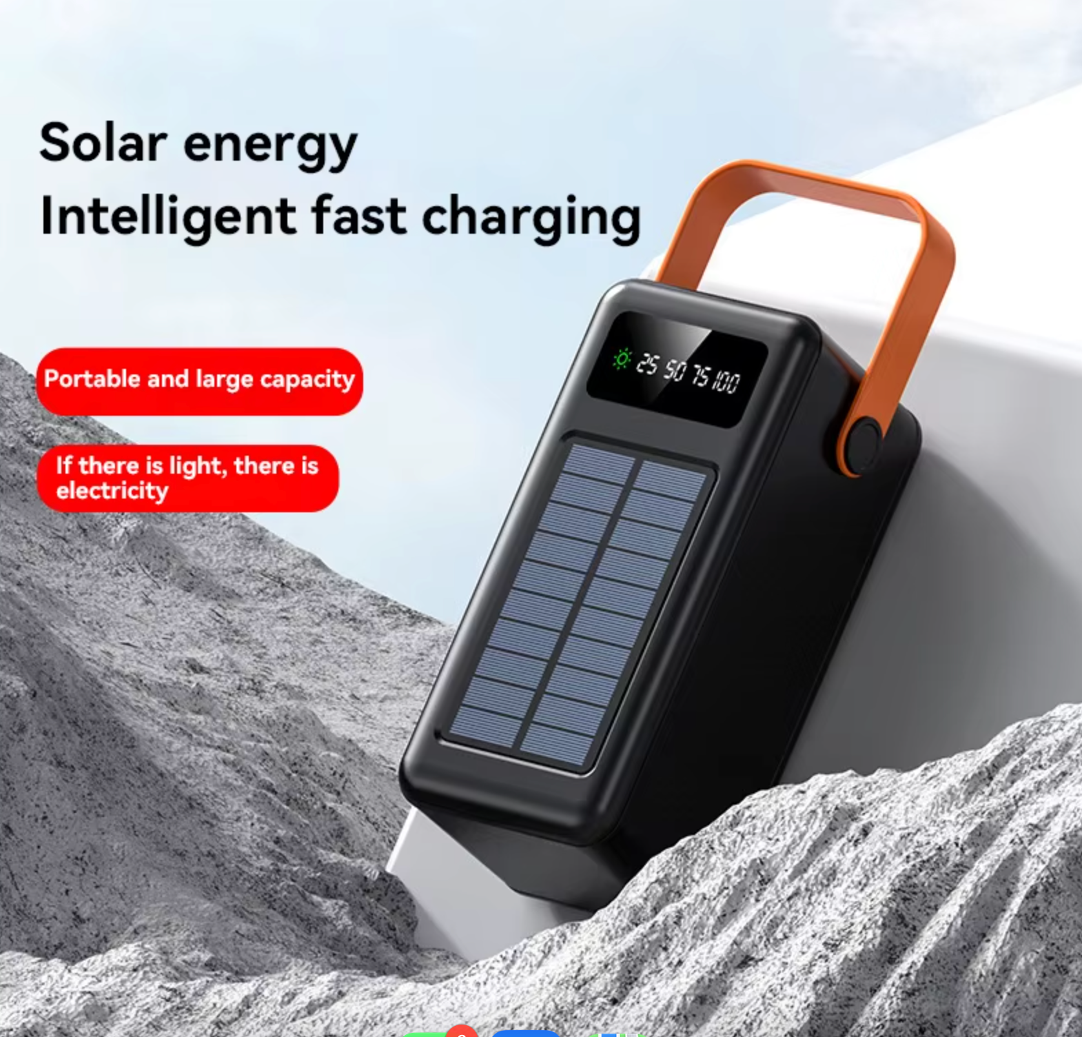 Xiaomi 100,000mAh Solar Power Bank with LED Camping Light – Fast Charging Outdoor Power Supply for Travel & Mobile Devices