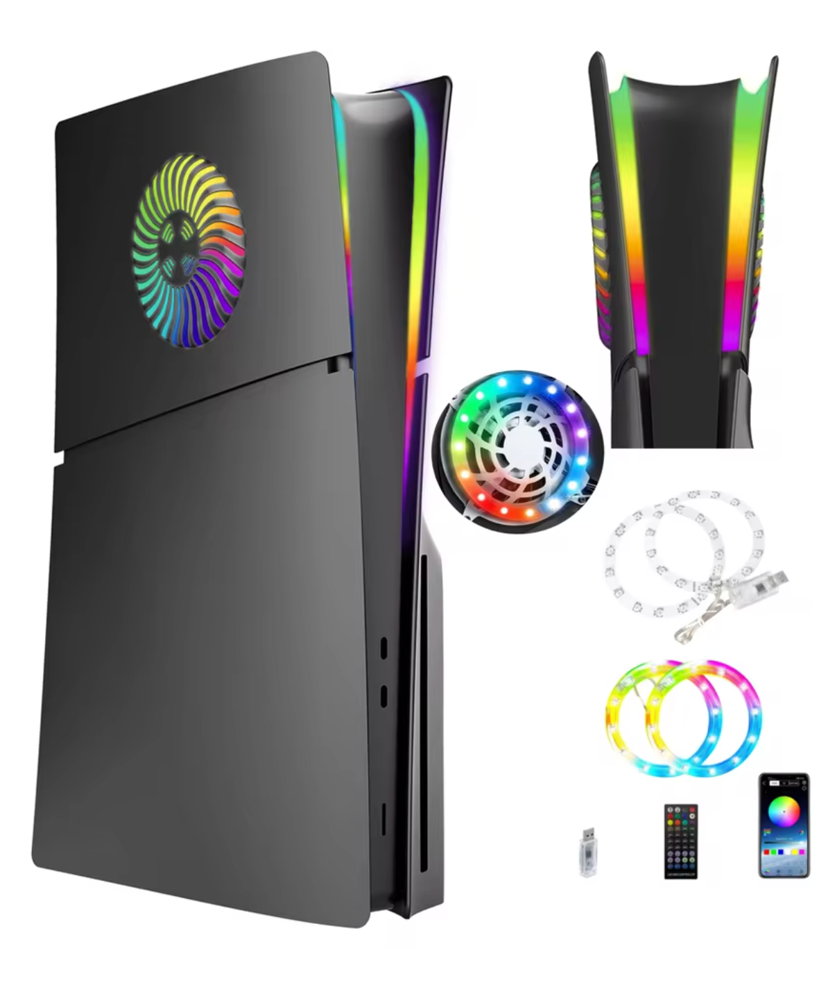 RGB LED Faceplates for PS5 Pro Disc Edition – Custom DIY Shell Cover with 400+ Light Effects & Ventilation Slots