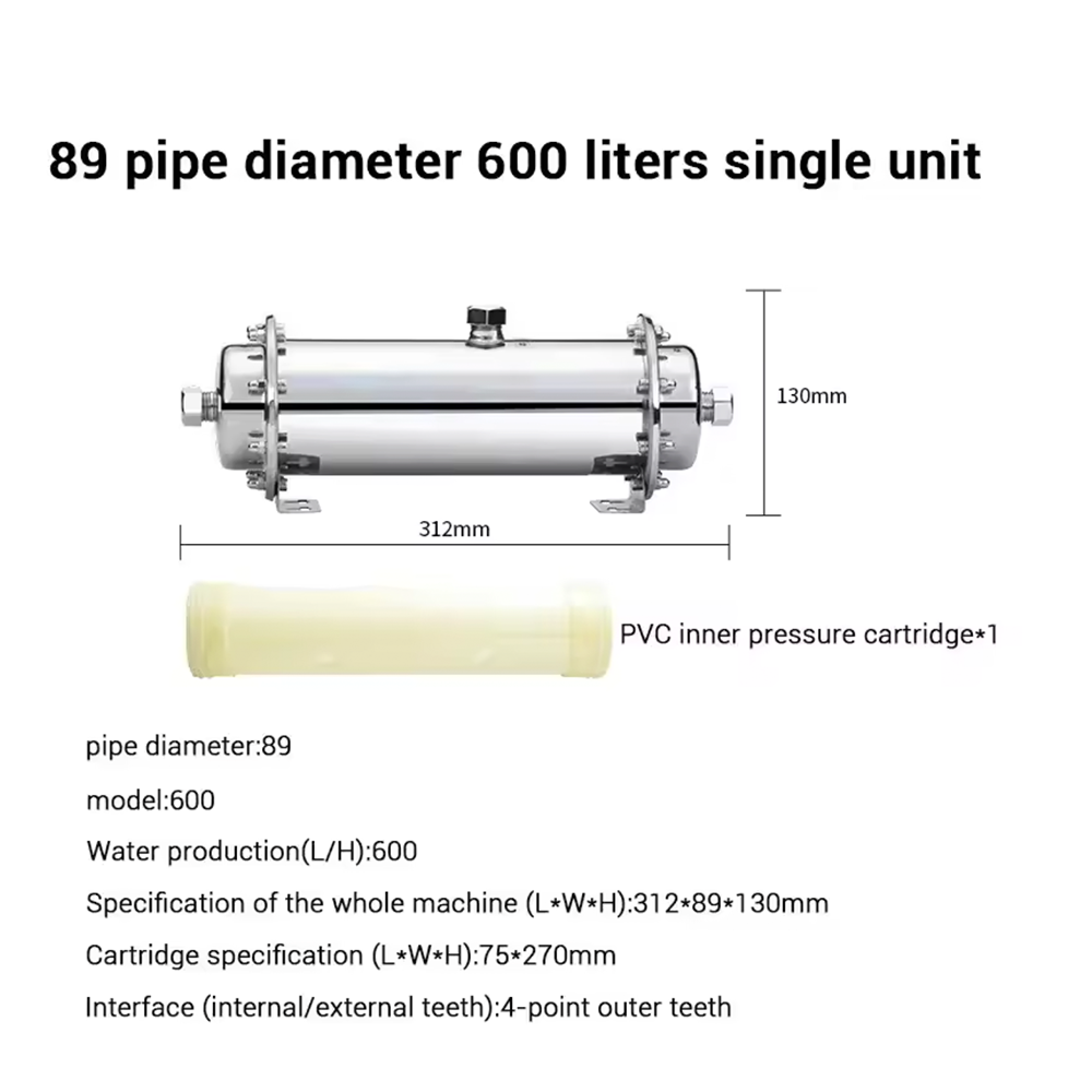 Water Purifier PVDF 0.01 Micron Ultrafiltratie Systeem met Roestvrijstalen (RVS) Hele Huis Waterfiltersysteem 600L tot 3000L Capaciteit