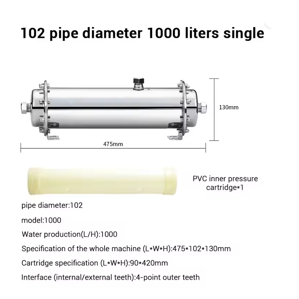 Water Purifier PVDF 0.01 Micron Ultrafiltratie Systeem met Roestvrijstalen (RVS) Hele Huis Waterfiltersysteem 600L tot 3000L Capaciteit