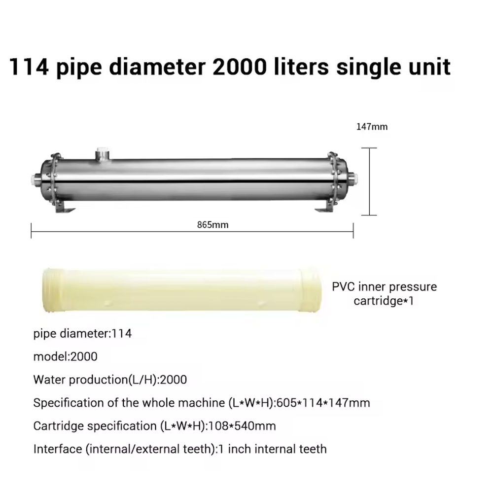 Water Purifier PVDF 0.01 Micron Ultrafiltratie Systeem met Roestvrijstalen (RVS) Hele Huis Waterfiltersysteem 600L tot 3000L Capaciteit