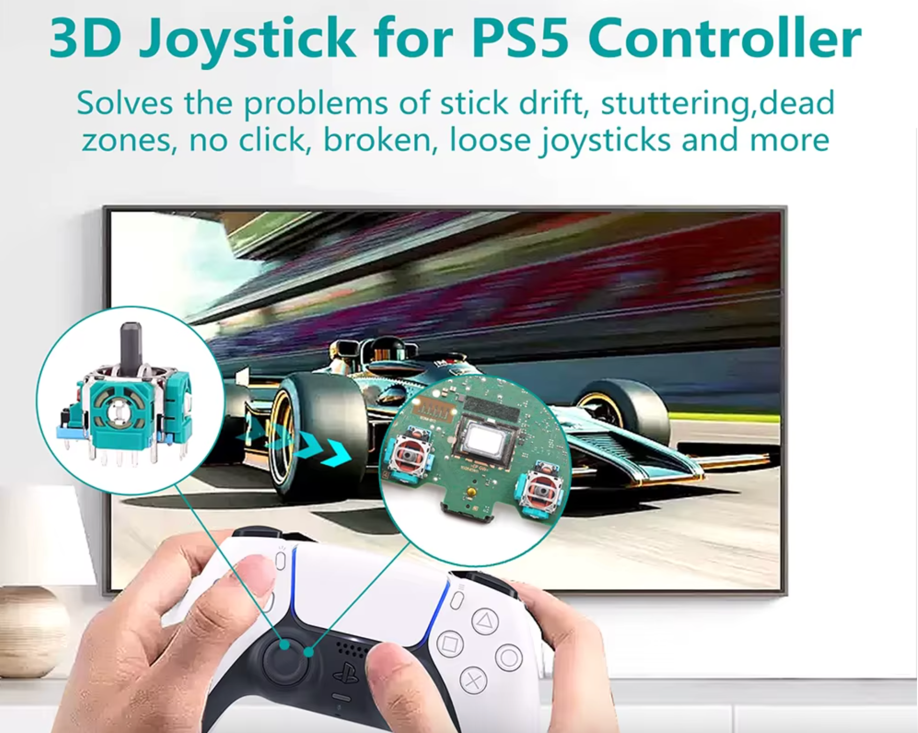 DualSense 5 Controller 3D Joystick – Hall Effect Sensor Stick Replacement for PS5