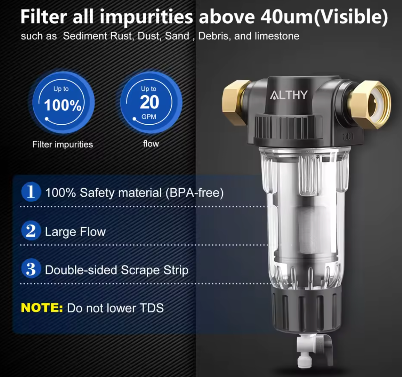 AlthyEU Voorfilter Spin Down Sediment Waterfilter met Terugspoeling en Roestvrijstalen Gaas