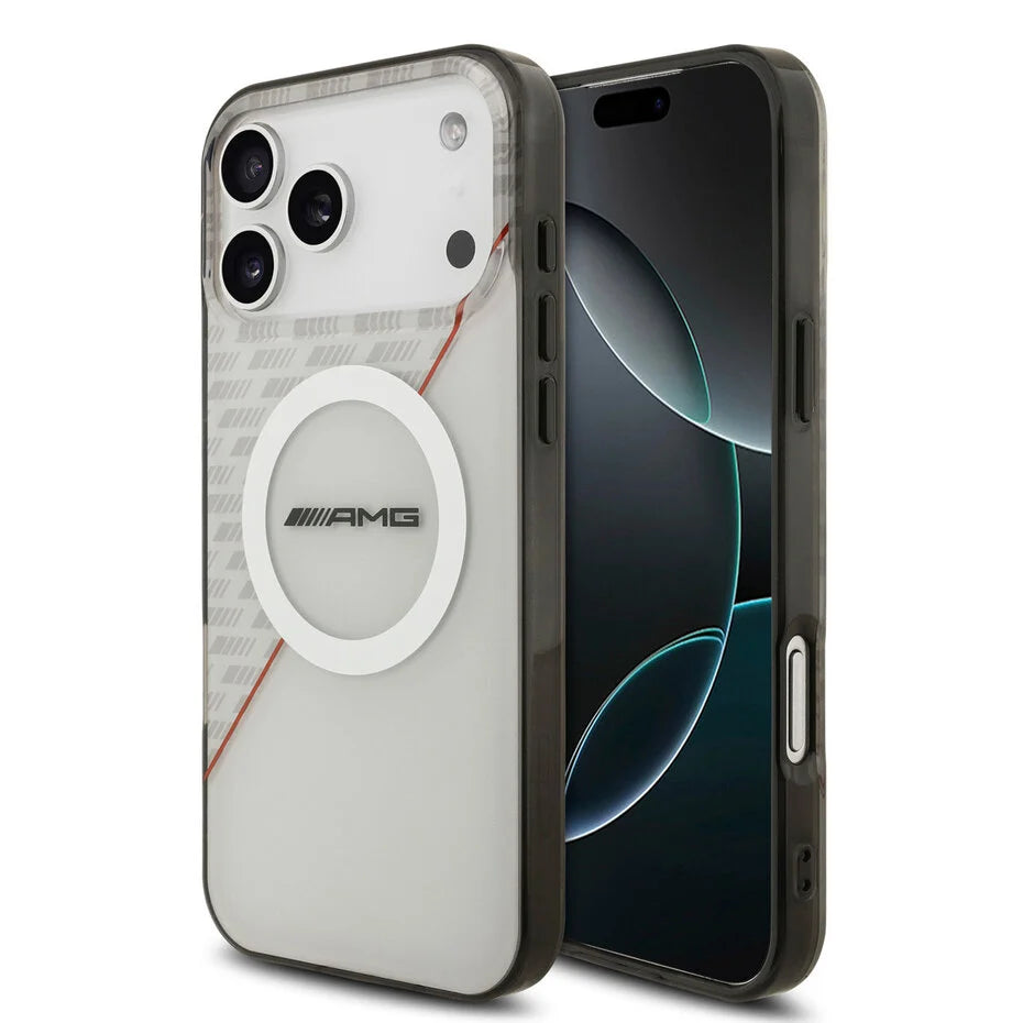 AMG iPhone 17 Pro Max Backcover Hoesje – MagSafe Compatible – Double Layer Shockproof Case – White Edition met Red Line Graphics
