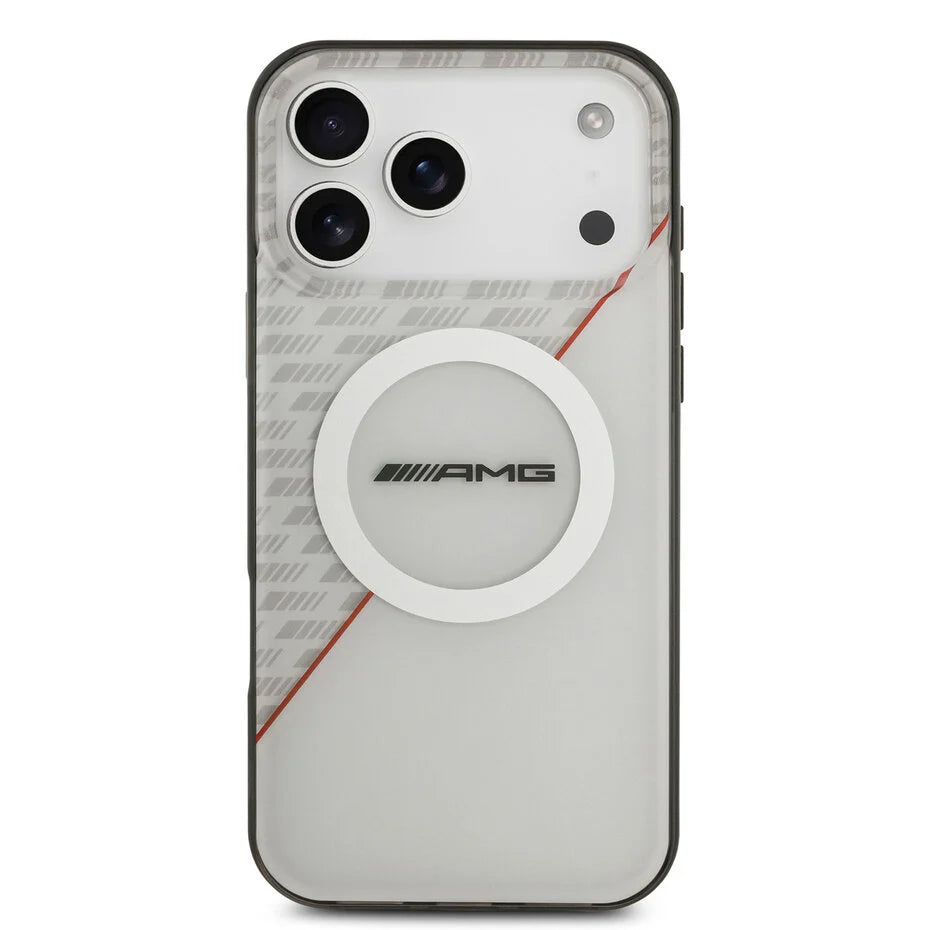 AMG iPhone 17 Pro Max Backcover Hoesje – MagSafe Compatible – Double Layer Shockproof Case – White Edition met Red Line Graphics