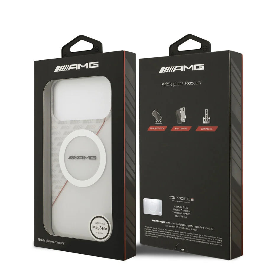 AMG iPhone 17 Pro Max Backcover Hoesje – MagSafe Compatible – Double Layer Shockproof Case – White Edition met Red Line Graphics