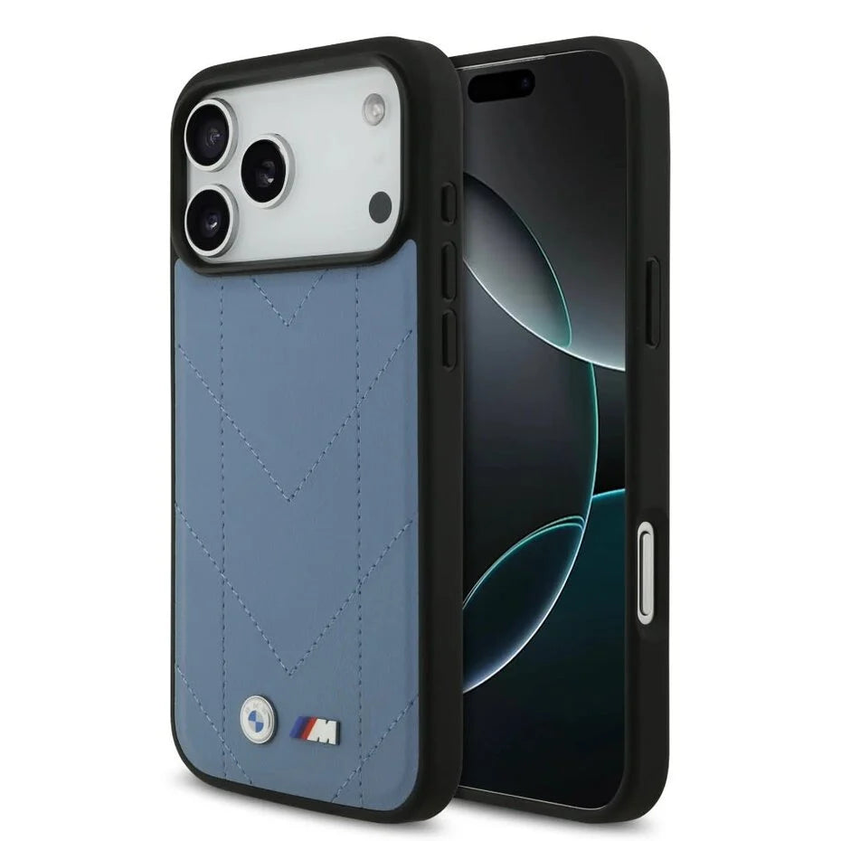 BMW iPhone 17 Pro Max Backcover Hoesje – Premium Quilted Leather Case met MagSafe & Metal Logo – Luxe Bescherming