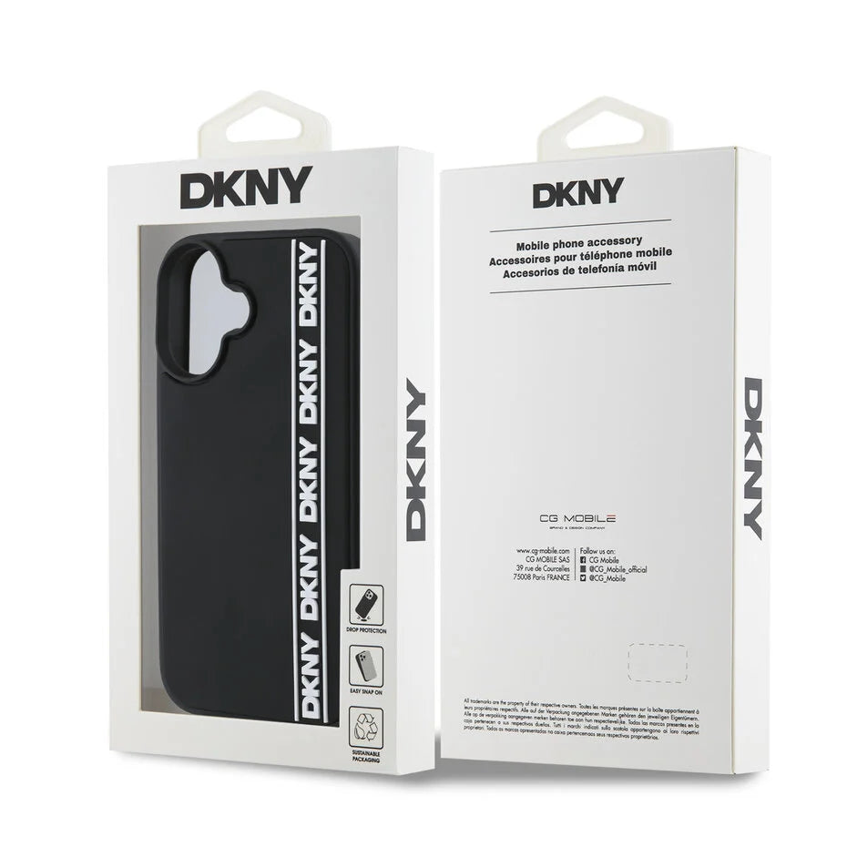 DKNY iPhone 16 Achterkant hoesje - D Rubber Repeat Logo Line Zwart