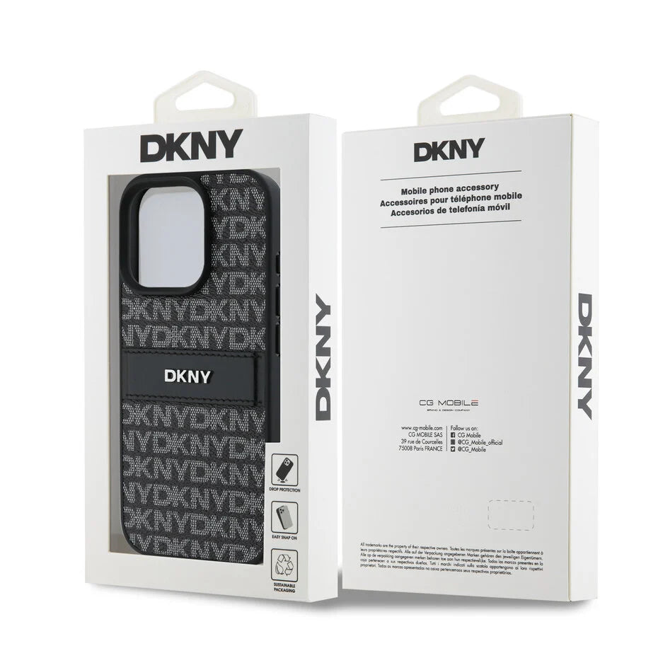 DKNY iPhone 16 Pro Max Back cover case - PU Leather Repeat Pattern Tonal Stripe Pink