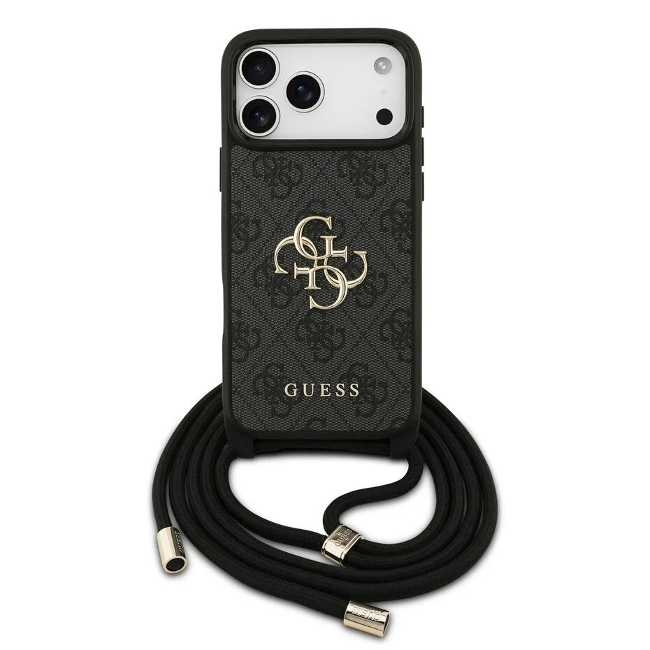 Guess iPhone 17 Pro Max Backcover Hoesje – Luxe Crossbody Case met 4G Big Logo, Verstelbare Cord Strap & Premium Bescherming Bruin