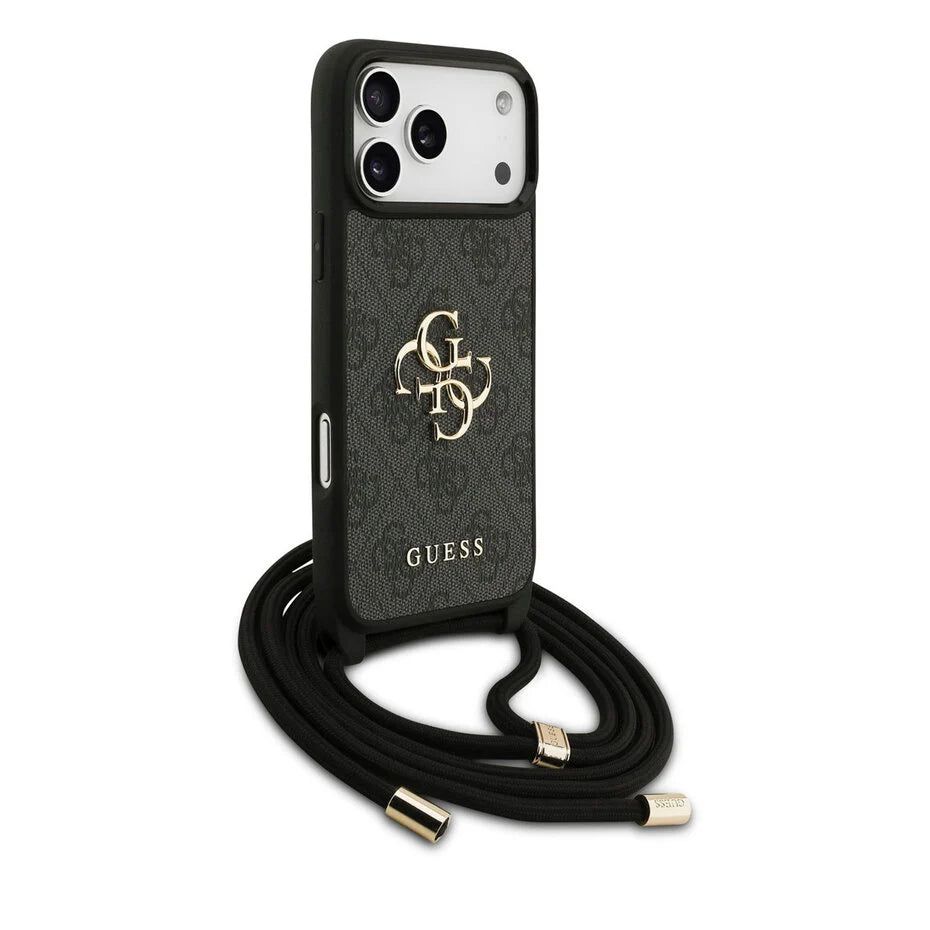 Guess iPhone 17 Pro Max Backcover Hoesje – Luxe Crossbody Case met 4G Big Logo, Verstelbare Cord Strap & Premium Bescherming Bruin