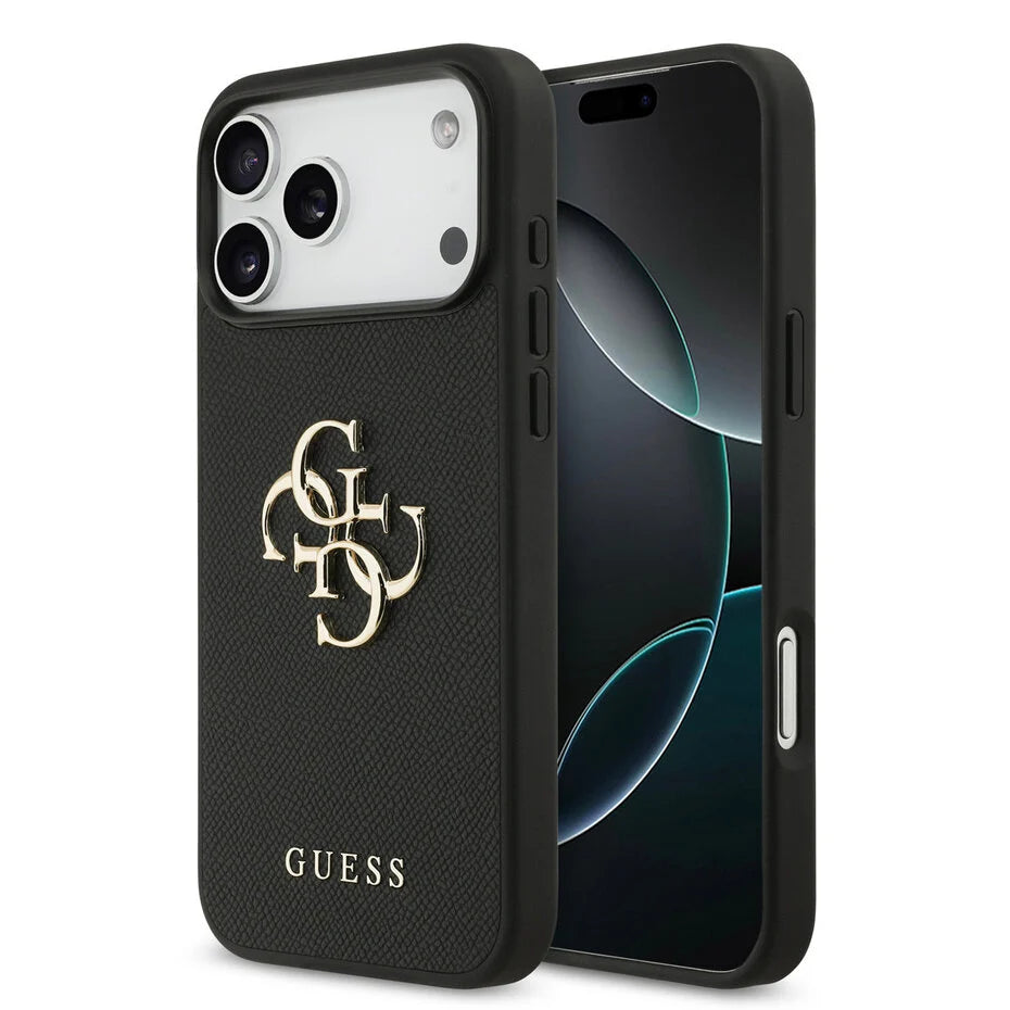 Guess iPhone 17 Pro Max Backcover Hoesje – Grained Leather Look met Big 4G Logo – Luxe Bescherming & Perfecte Pasvorm