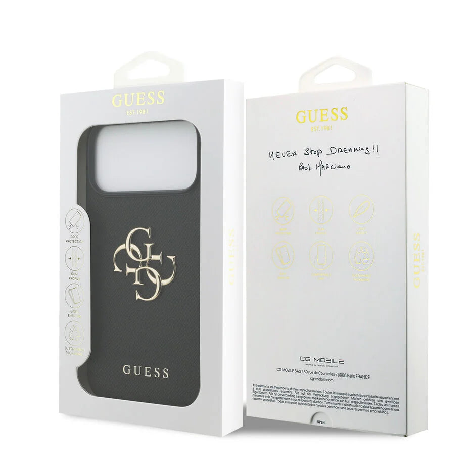 Guess iPhone 17 Pro Max Backcover Hoesje – Grained Leather Look met Big 4G Logo – Luxe Bescherming & Perfecte Pasvorm Roos