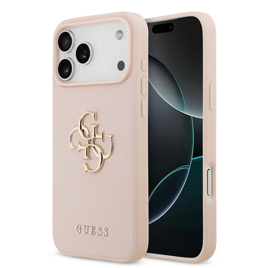Guess iPhone 17 Pro Max Backcover Hoesje – Grained Leather Look met Big 4G Logo – Luxe Bescherming & Perfecte Pasvorm Roos