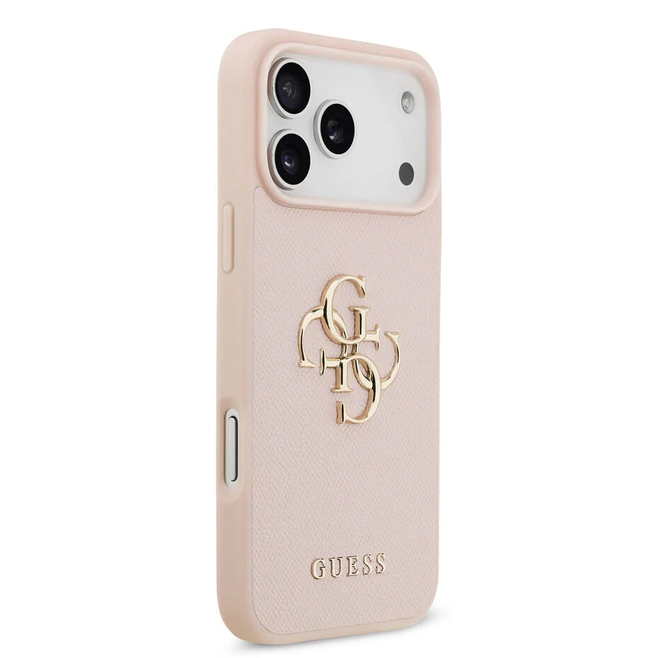 Guess iPhone 17 Pro Max Backcover Hoesje – Grained Leather Look met Big 4G Logo – Luxe Bescherming & Perfecte Pasvorm Roos
