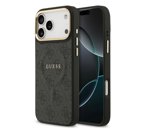 Guess iPhone 17 Pro Max Backcover Hoesje Zwart – MagSafe Compatibel PU Leather Case met 4G Classic Logo – Luxe Bescherming & Perfecte Pasvorm