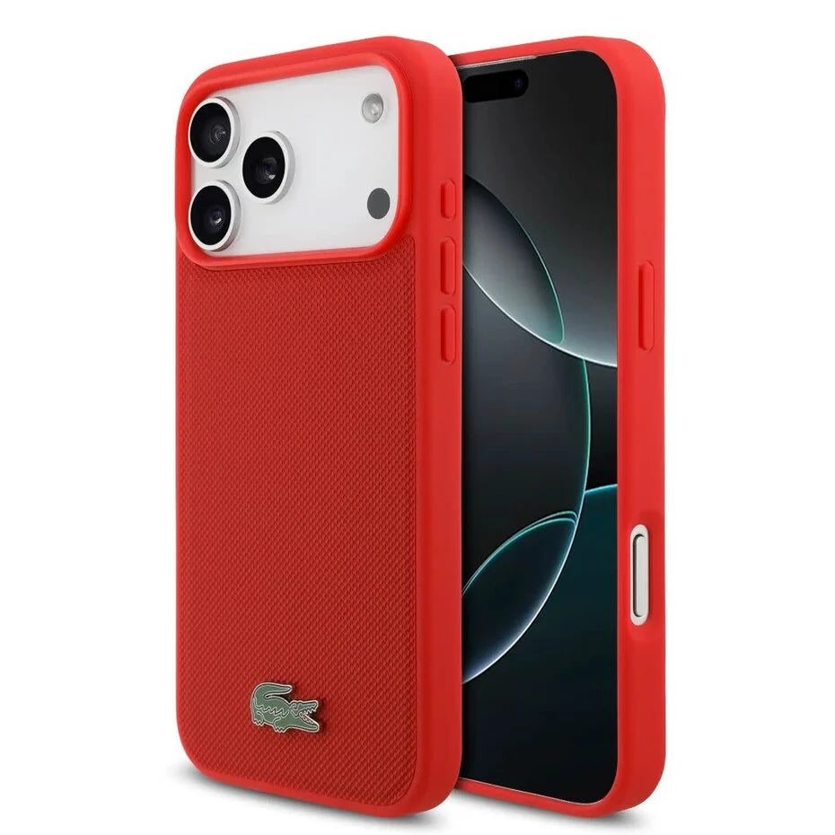 Lacoste iPhone 17 Pro Max Backcover Hoesje – MagSafe Compatibel – Iconic Petit Piqué Logo – Premium Bescherming – Rood