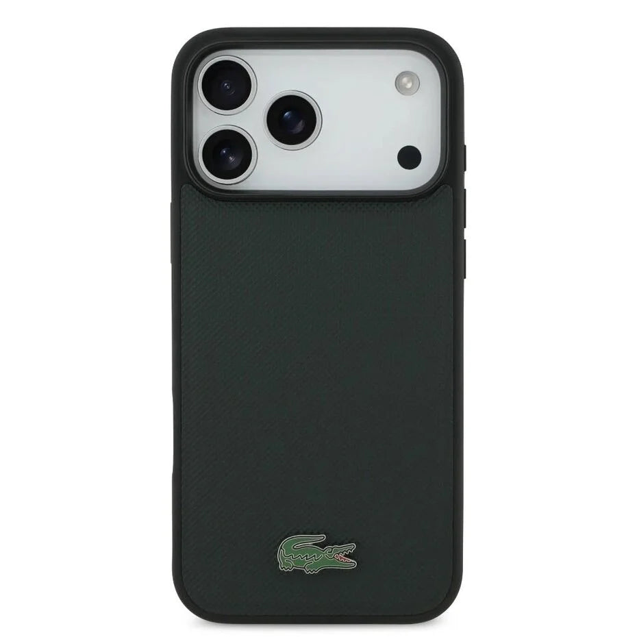 Lacoste iPhone 17 Pro Max Backcover Hoesje – MagSafe Compatible – Iconic Petit Piqué Textuur – Luxe Donkergroen Design