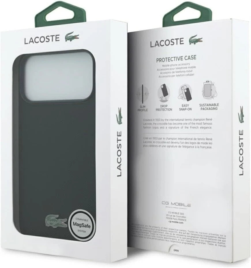 Lacoste iPhone 17 Pro Max Backcover Hoesje – MagSafe Compatible – Iconic Petit Piqué Logo – Luxe Bescherming – Zwart
