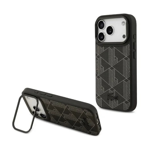 Lacoste iPhone 17 Pro Max Backcover Hoesje – MagSafe Compatible – Nomogramme Logo – Luxe Bescherming met Ingebouwde Camera Stand Zwart