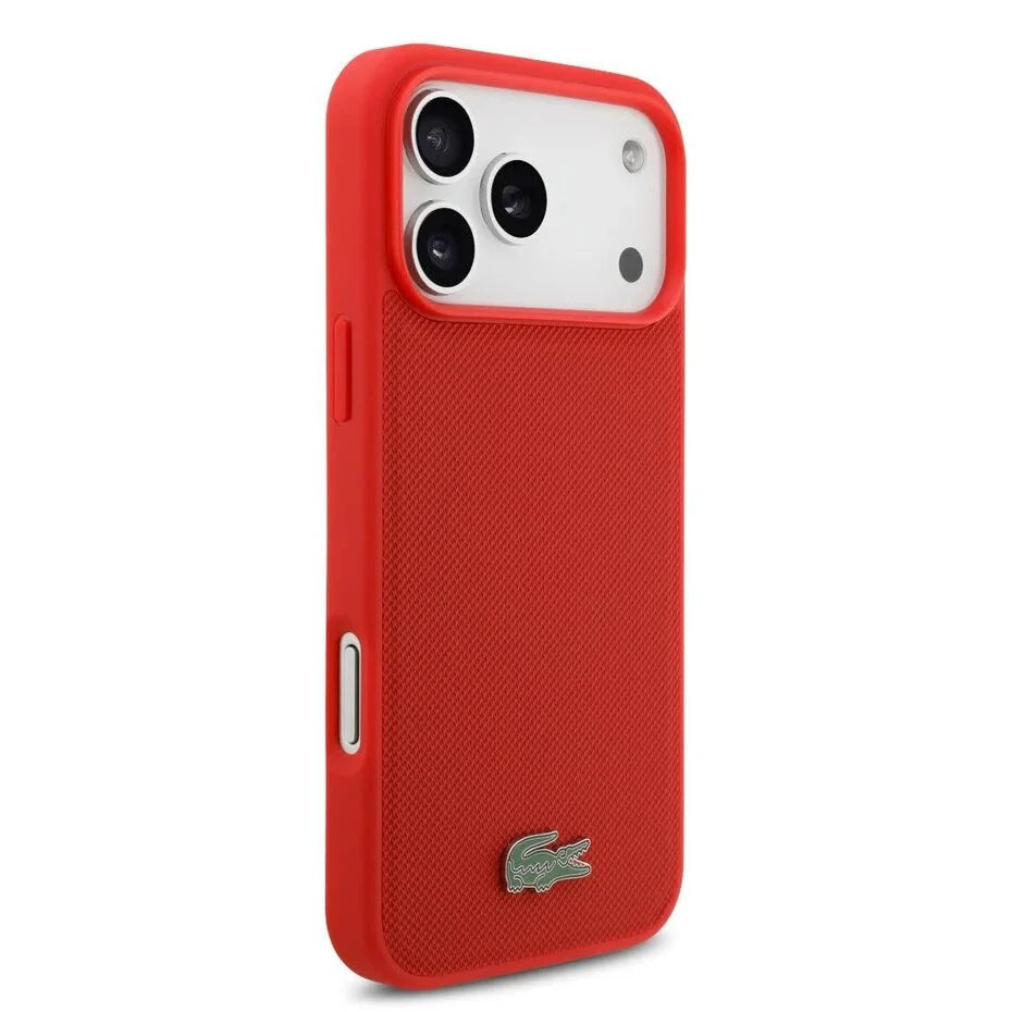 Lacoste iPhone 17 Pro Max Backcover Hoesje – MagSafe Compatibel – Iconic Petit Piqué Logo – Premium Bescherming – Rood