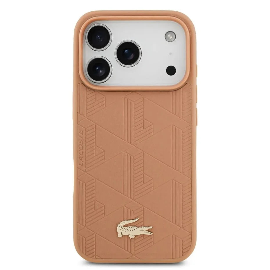 Lacoste iPhone 17 Pro Max Backcover Hoesje – MagSafe Compatibel – Luxe Monogramme Print met Goud Logo