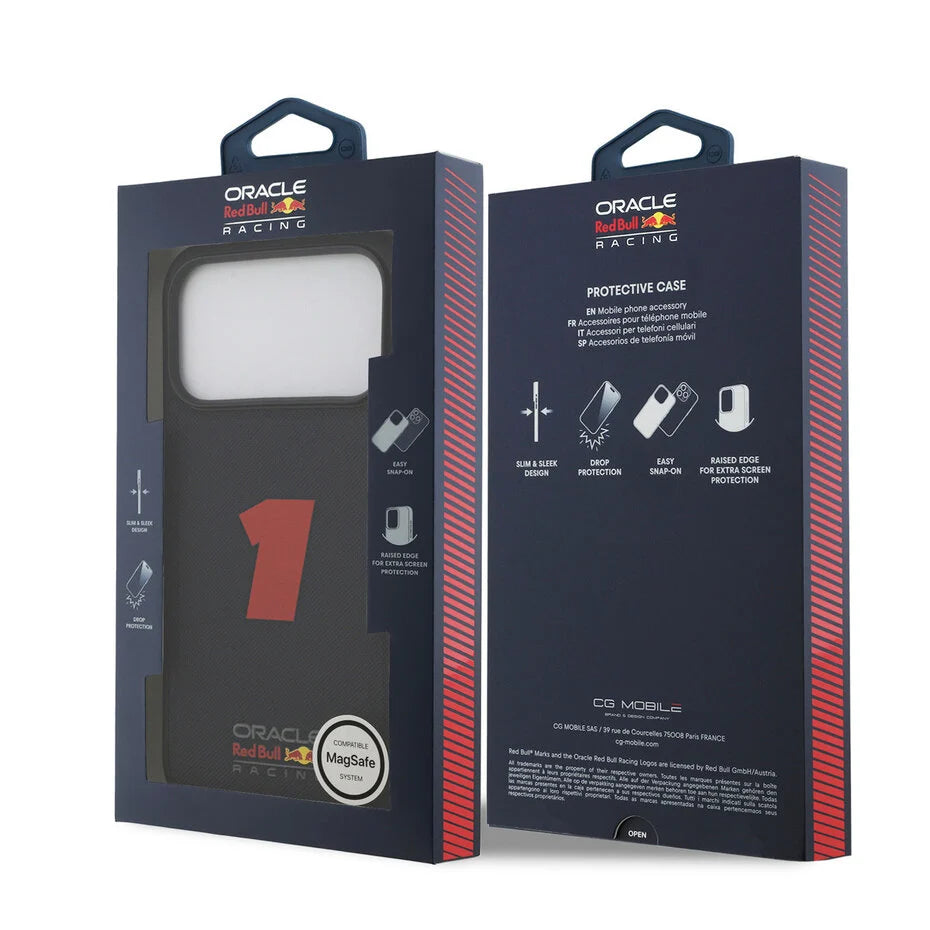Red Bull Racing iPhone 17 Pro Max Backcover Hoesje – MagSafe – Mesh Design met 3D Rubber Number 1 – Schokbestendig & Premium Motorsport Case Navy