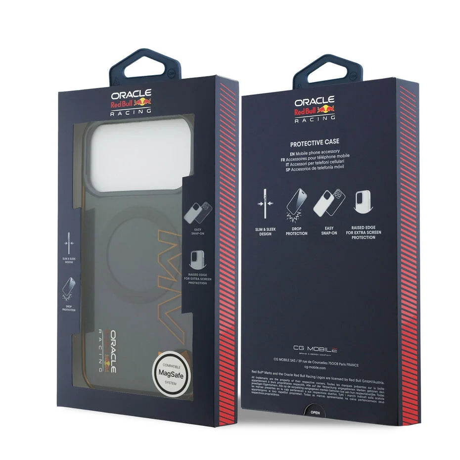 Red Bull Racing iPhone 17 Pro Max Backcover Hoesje – MagSafe Double Layer Bescherming – Vertical MV 1 Design – Schokbestendig & Premium Grip Grijs