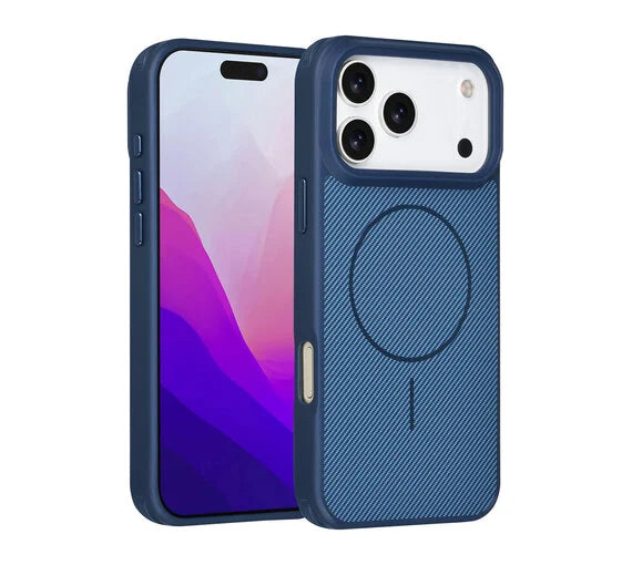 Nekit iPhone 17 Pro Max Backcover Hoesje – MagSafe Compatible Carbon Fiber Shockproof Case – Ultralicht, Valbestendig & Premium Grip Blauw