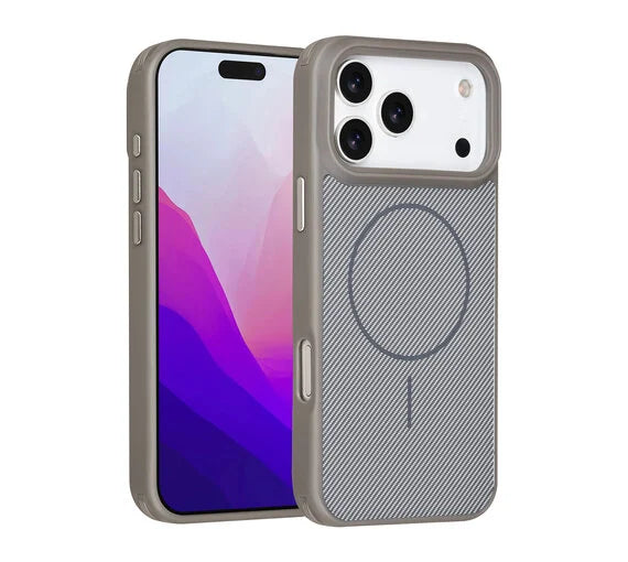 Nekit iPhone 17 Pro Max Backcover Hoesje – MagSafe Compatible Carbon Fiber Shockproof Case – Ultralicht, Valbestendig & Premium Grip Grijs