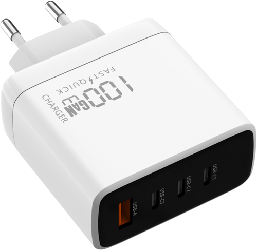 Stroomadapter USB-C 100W PD GaN Snellader 4 in 1 