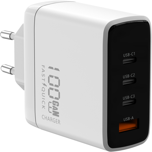 Stroomadapter USB-C 100W PD GaN Snellader 4 in 1 